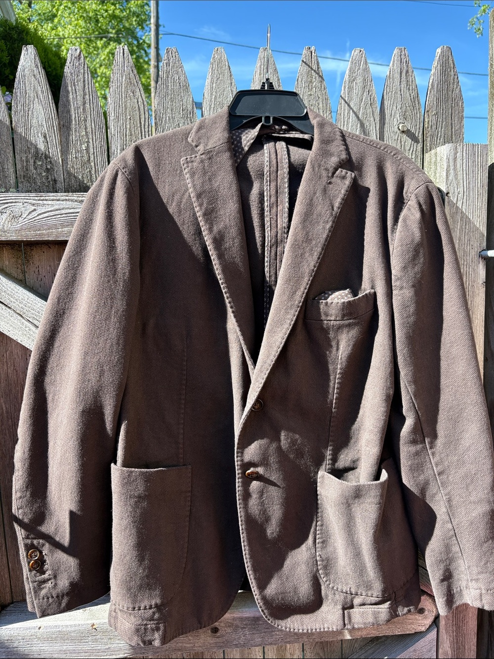 Jerry Key Giacca 44R brown cotton 2-button blazer with pocket square!